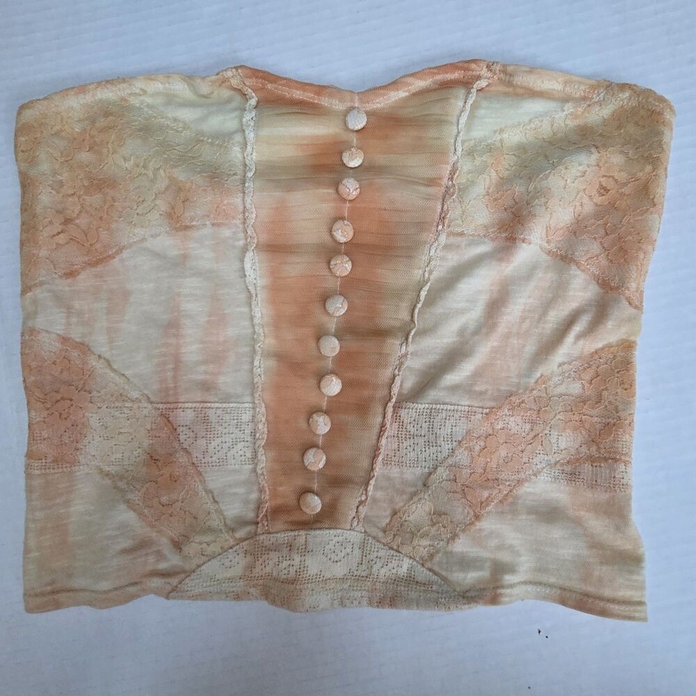 FREE PEOPLE Tie Dyed Orange Sherbert FAR AND AWAY Lace Tube Top Size Small